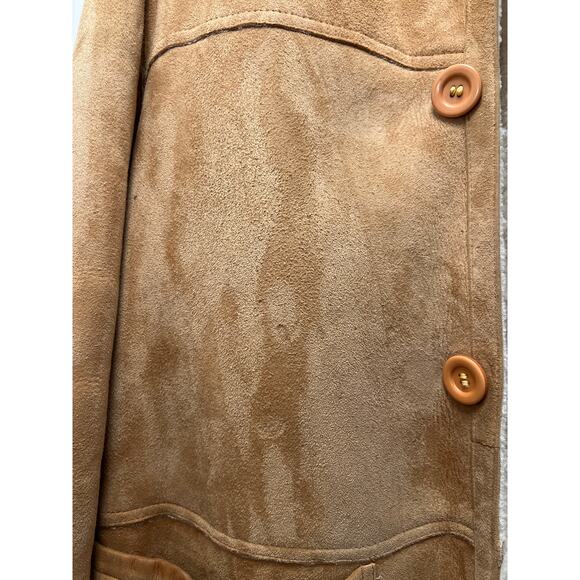 Overland Men’s Soft Suede Sherpa Blazer Shearling Sheepskin Coat Size L Beige - Picture 13 of 16